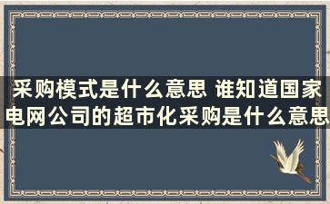 采购模式是什么意思 谁知道国家电网公司的超市化采购是什么意思